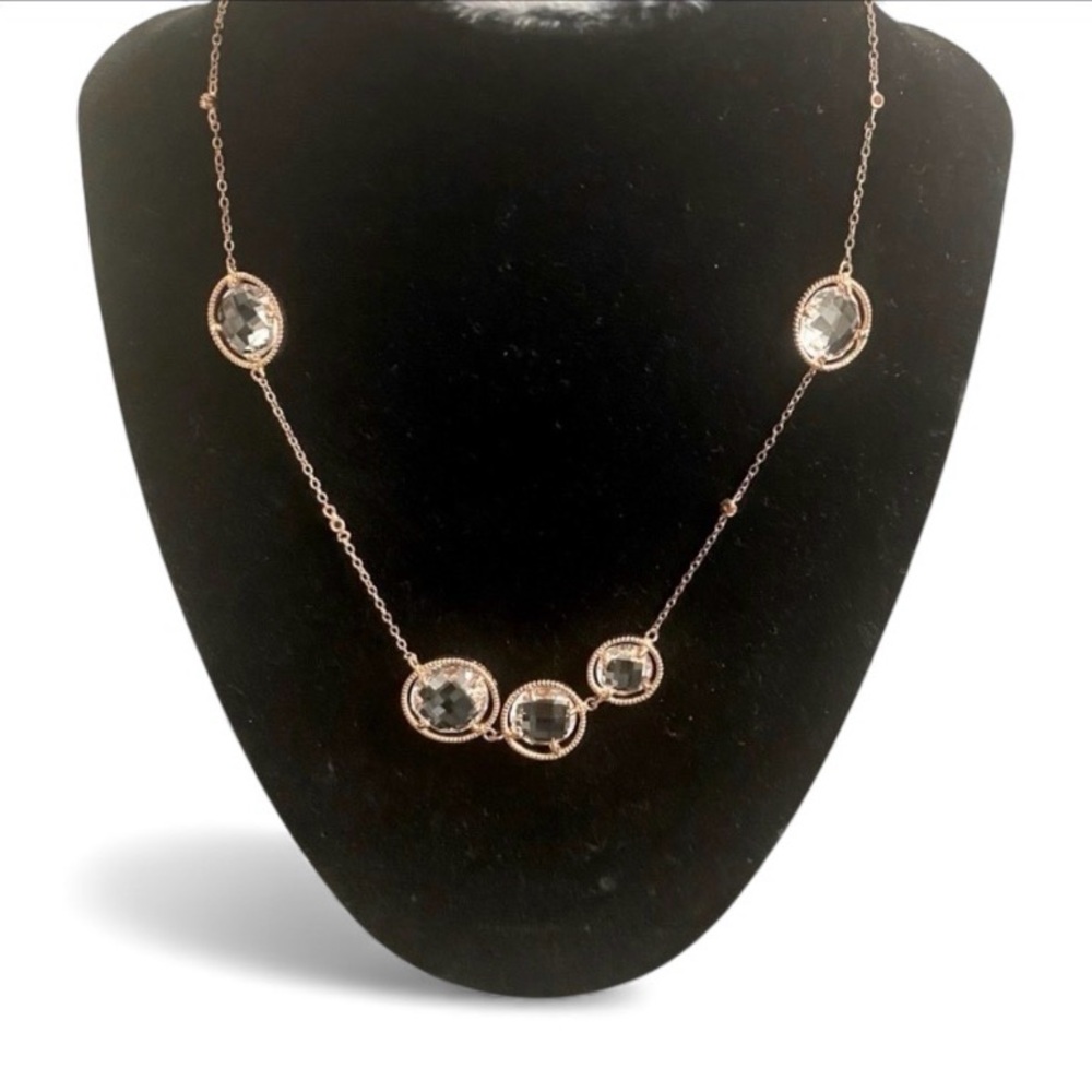 NEW Rose Gold Over Silver Oval CZ Station Necklace